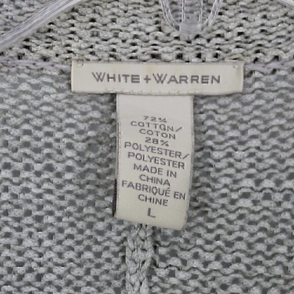 White + Warren Gray Open Front Crochet Knit Cardigan Cotton Blend Large - Picture 2 of 3